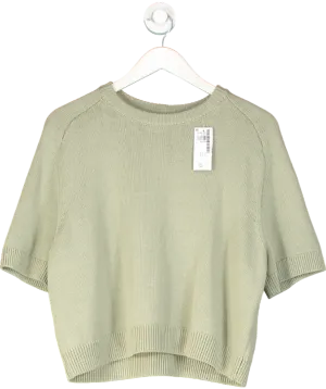 Abercrombie & Fitch Sage Green Cotton Blend Knitted Short Sleeve Jumper UK M