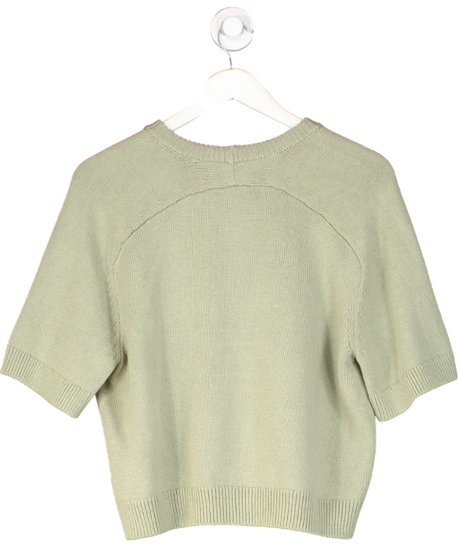 Abercrombie & Fitch Sage Green Cotton Blend Knitted Short Sleeve Jumper UK M