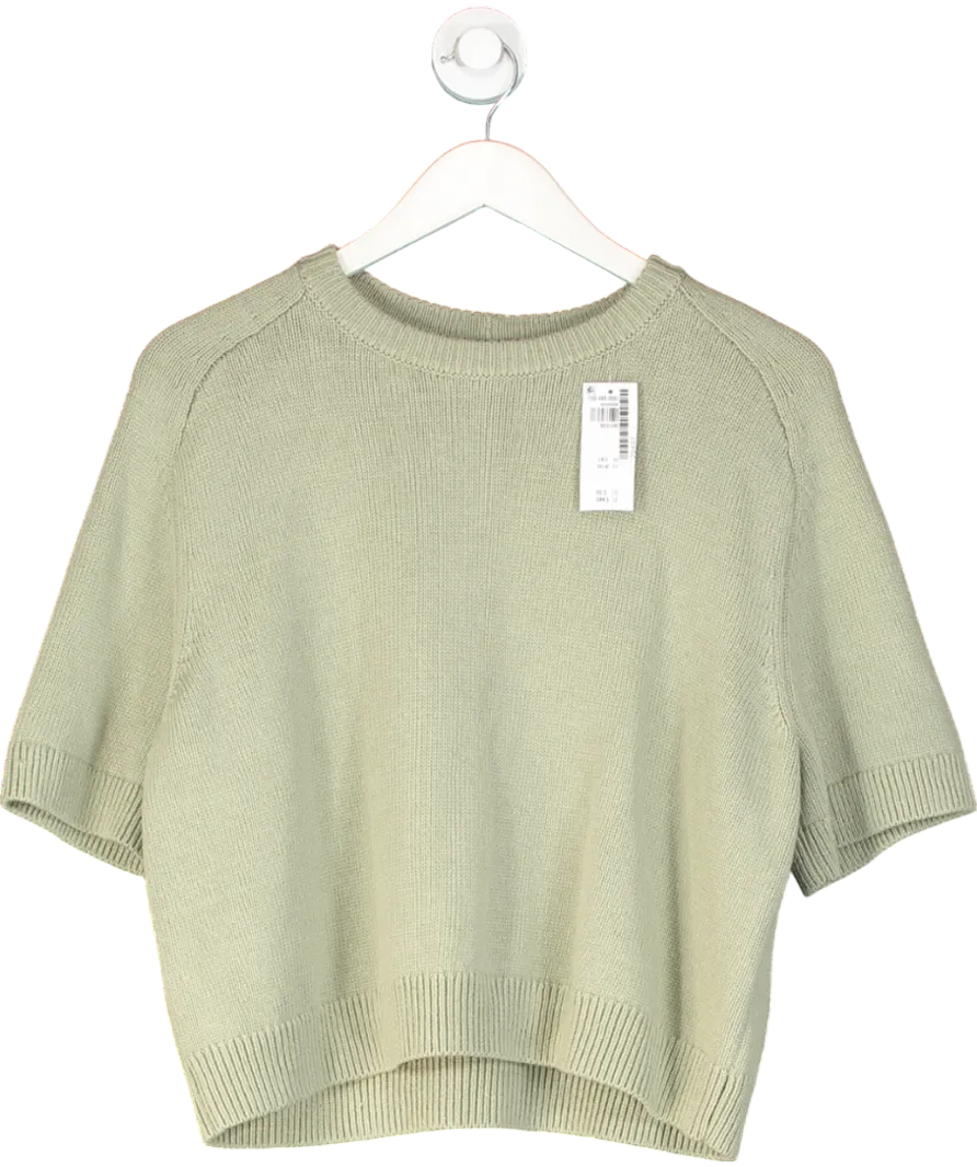 Abercrombie & Fitch Sage Green Cotton Blend Knitted Short Sleeve Jumper UK M