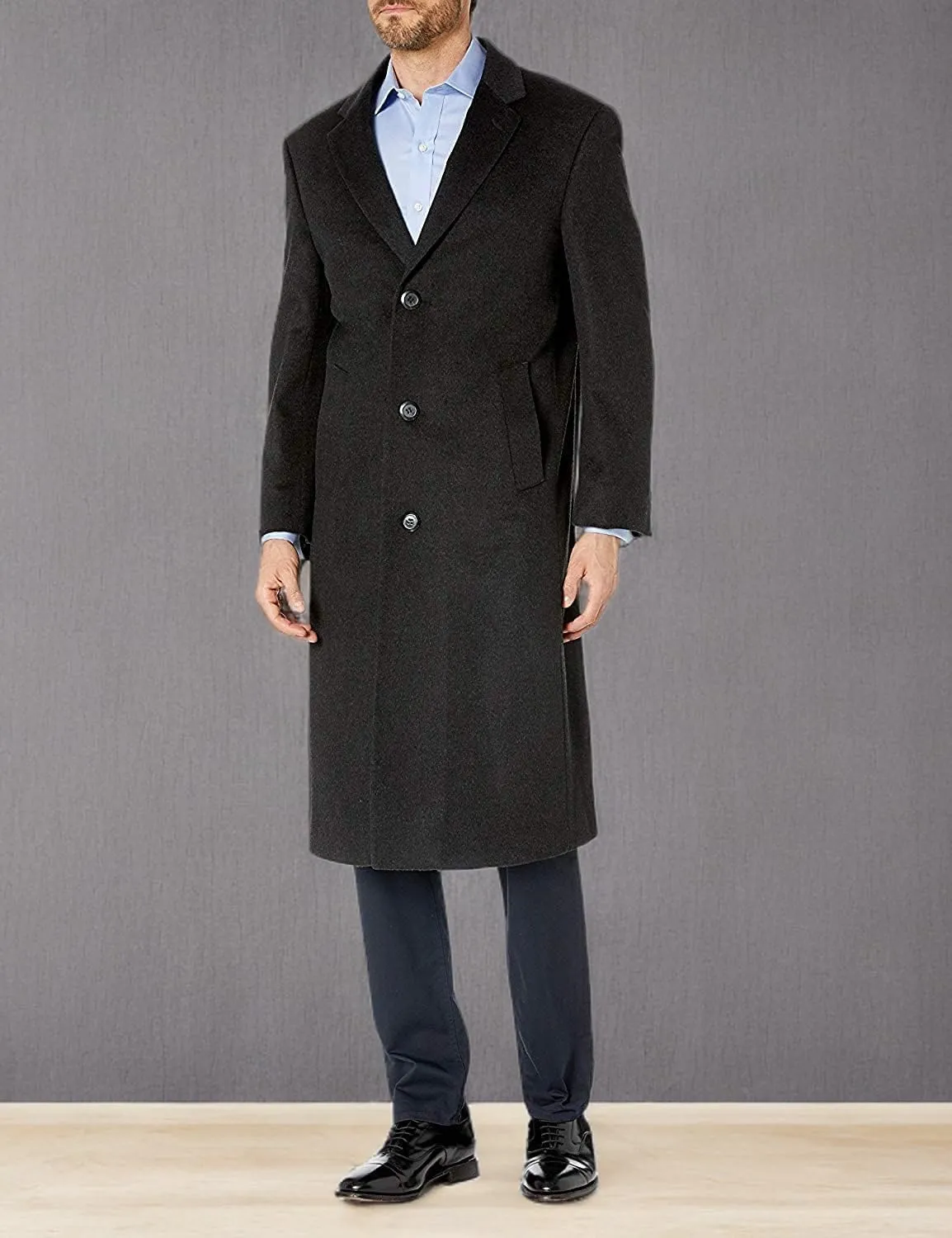 Adam Baker Men's Single Breasted Wool Cashmere Full Length Topcoat - Colors