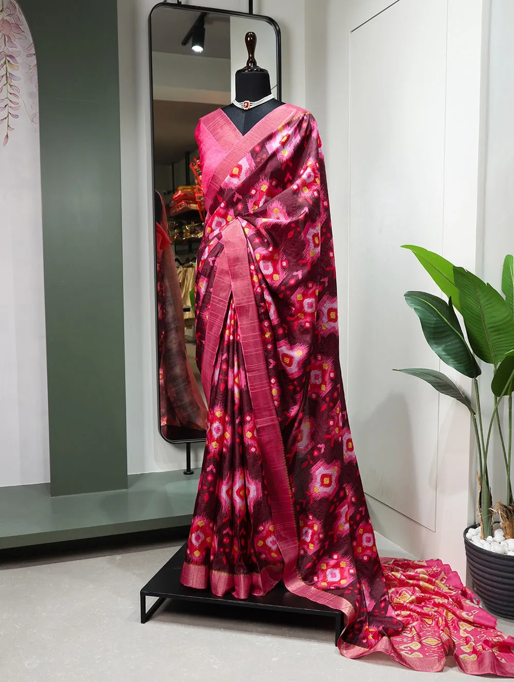 Brown Handloom Kotha Border Saree with Digital Prints