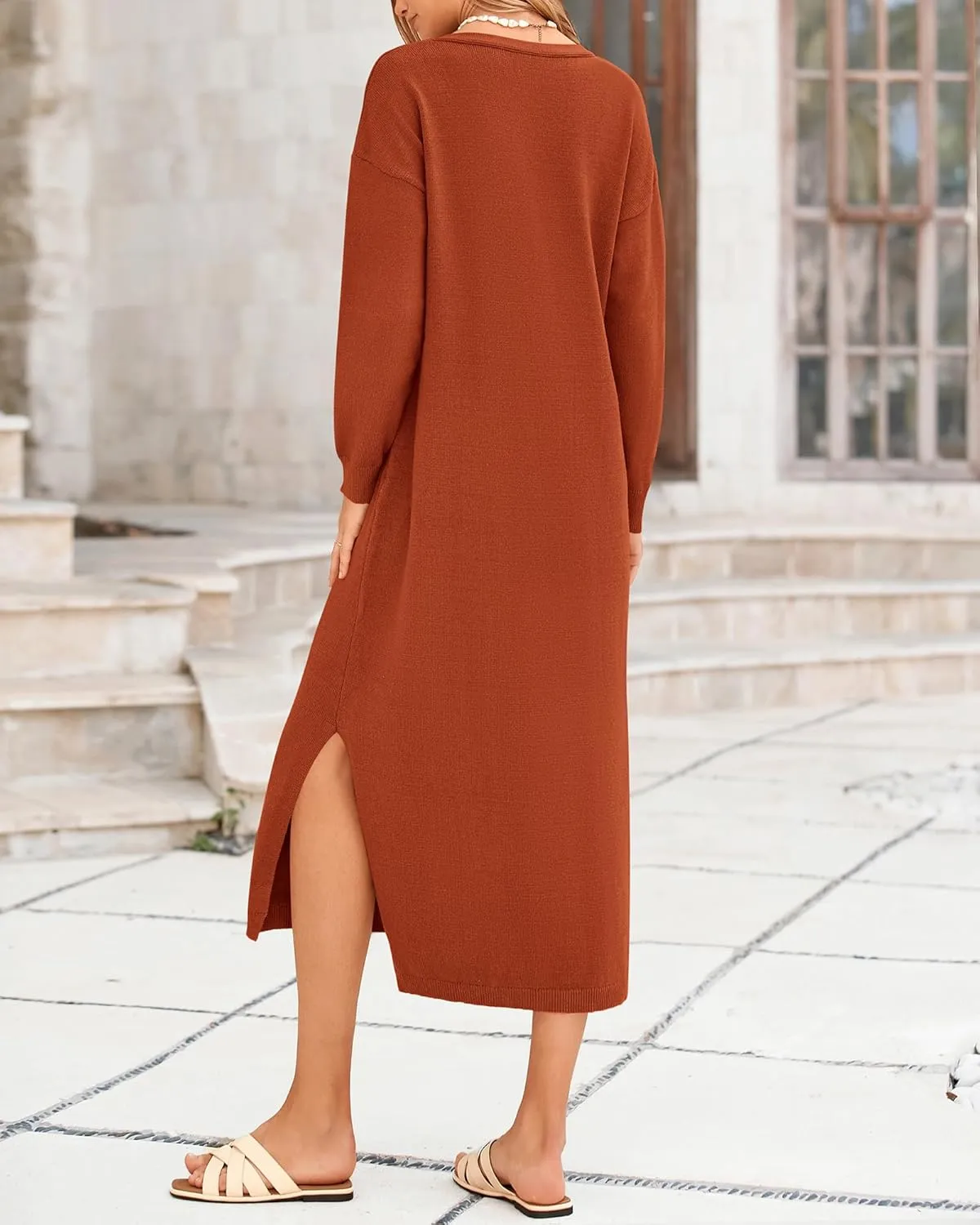 BTFBM Women Fall Sweater Dress Casual V Neck Long Sleeve Slit Knit Oversized Maternity Sweaters Maxi Dresses 2025 Winter