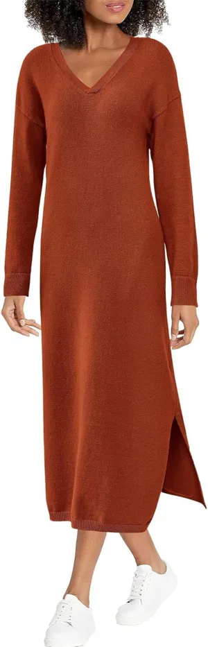 BTFBM Women Fall Sweater Dress Casual V Neck Long Sleeve Slit Knit Oversized Maternity Sweaters Maxi Dresses 2025 Winter
