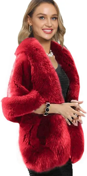 Caracilia Women Luxury Faux Fur Coat Jackets Wrap Cape Shawl for Wedding Party