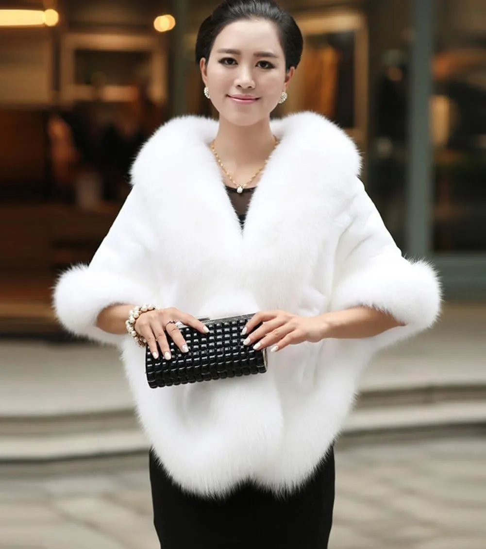 Caracilia Women Luxury Faux Fur Coat Jackets Wrap Cape Shawl for Wedding Party