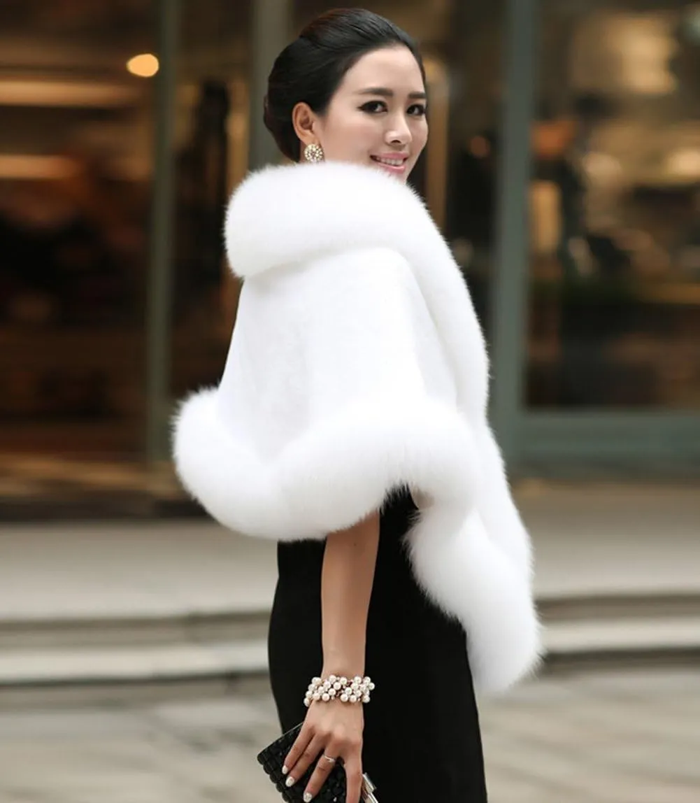 Caracilia Women Luxury Faux Fur Coat Jackets Wrap Cape Shawl for Wedding Party