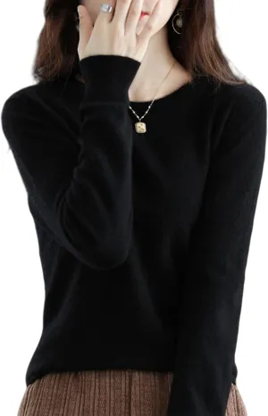 Cashmere Sweater for Women - Crew Neck Long Sleeve Soft Pullover