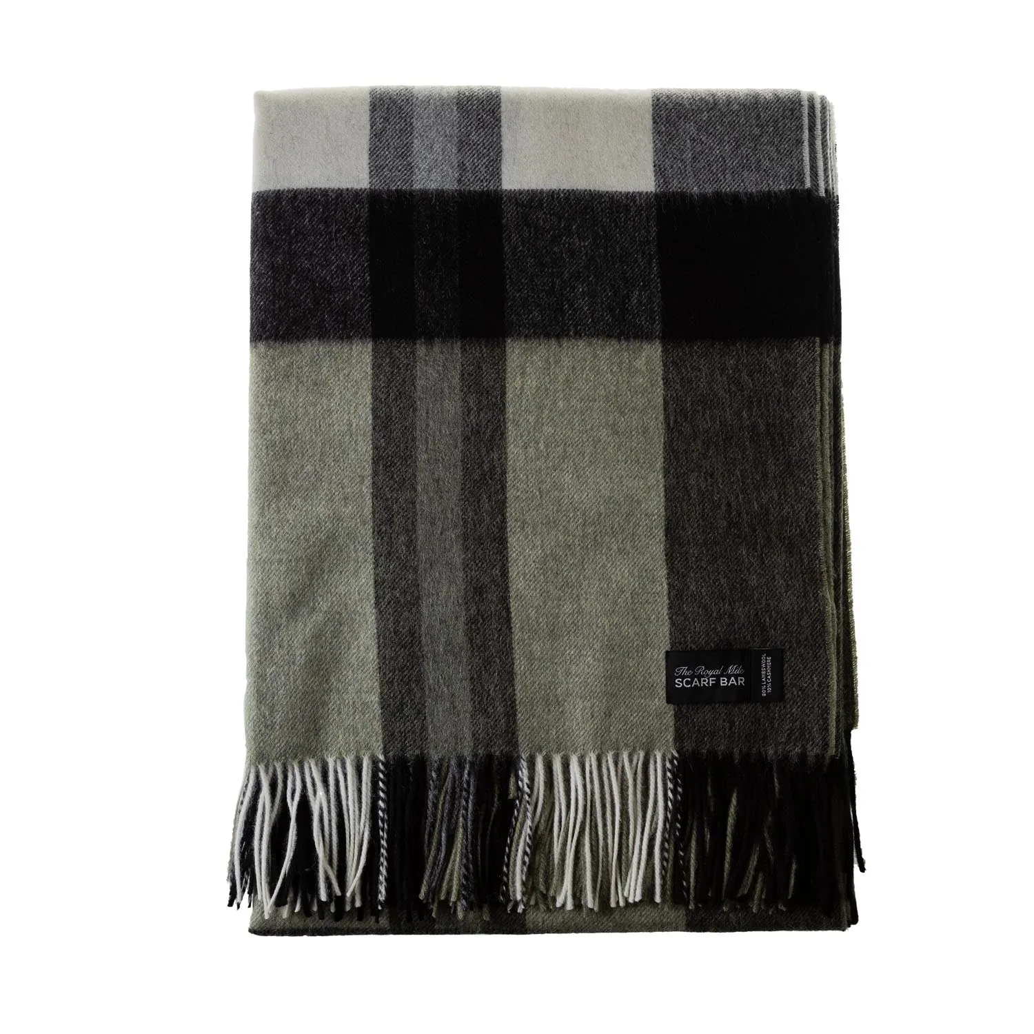 Chequer Cashmere Blend Blanket  Exploded Olive