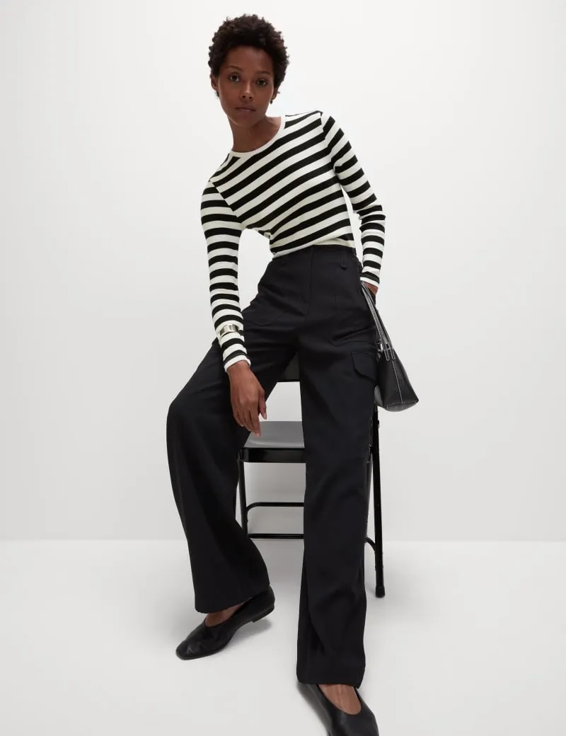 Cotton Rich Striped Ribbed Top