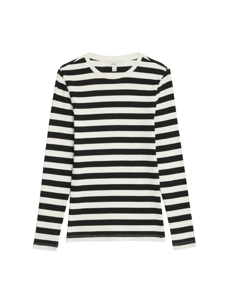 Cotton Rich Striped Ribbed Top