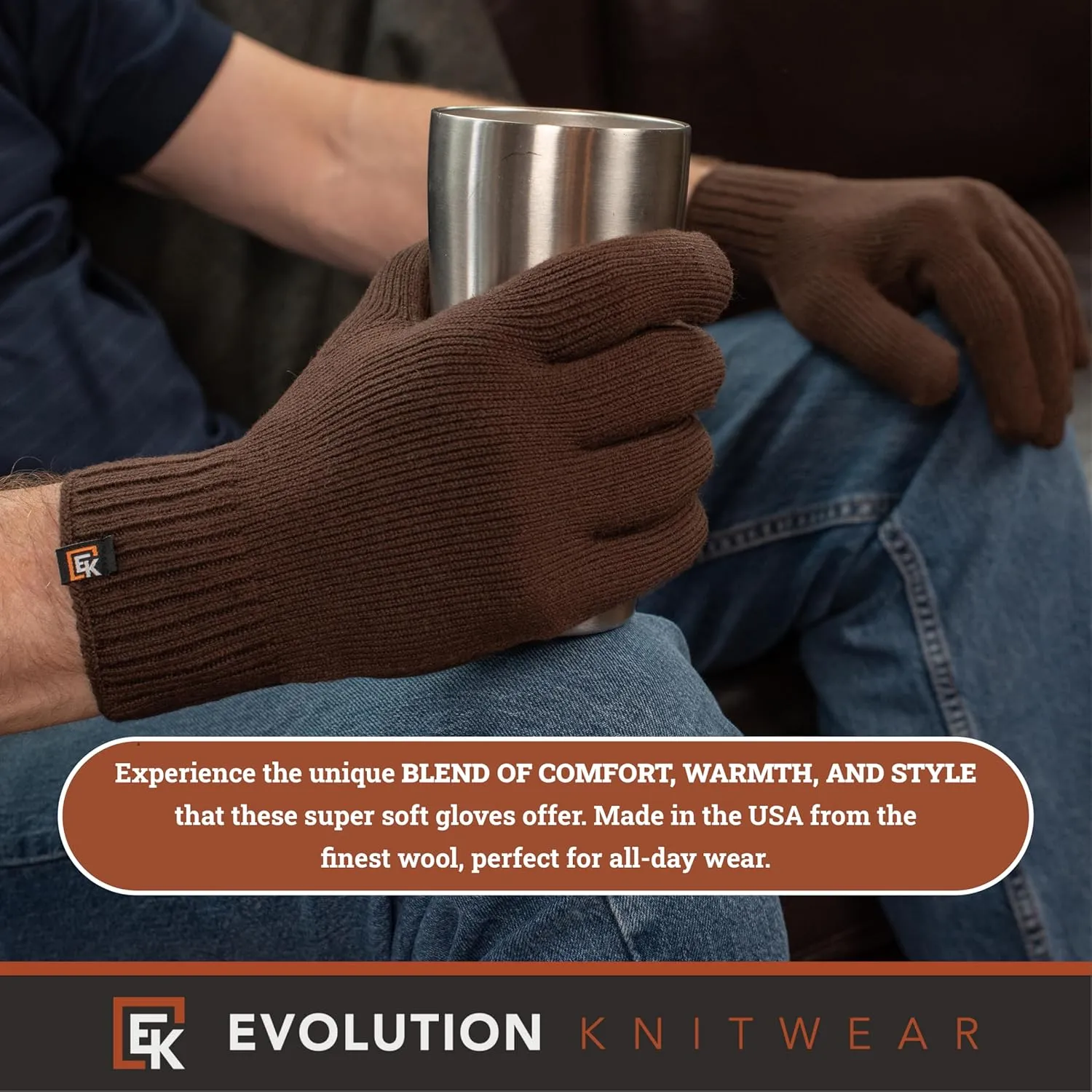 Evolution Knitwear Wool Knit Gloves - Made in the USA - Super Soft Merino Wool - Men's - XL
