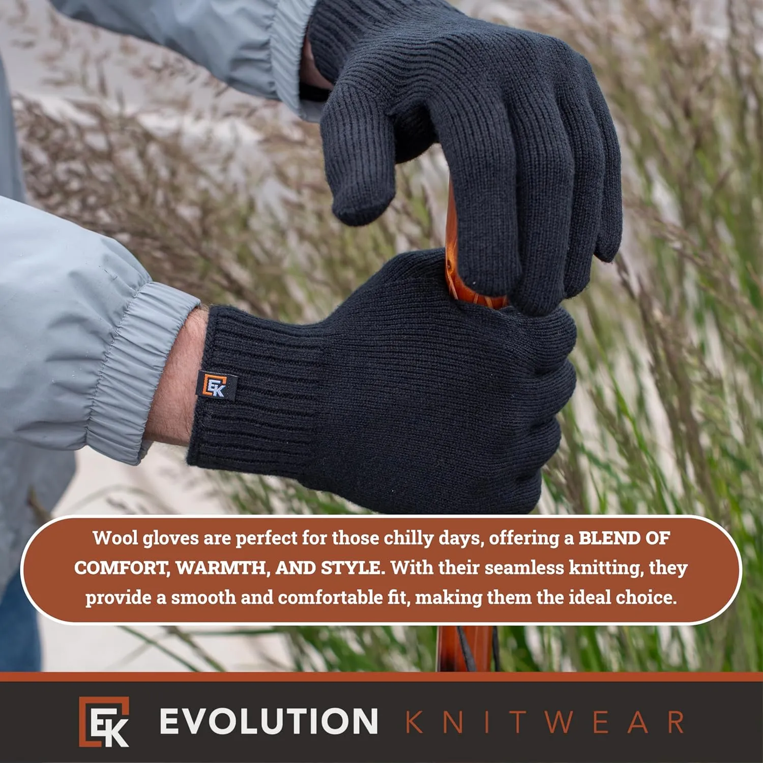 Evolution Knitwear Wool Knit Gloves - Made in the USA - Super Soft Merino Wool - Men's - XL