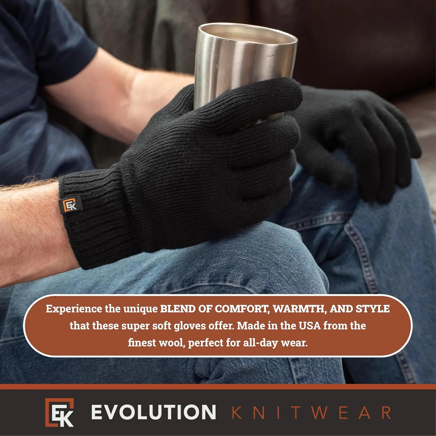 Evolution Knitwear Wool Knit Gloves - Made in the USA - Super Soft Merino Wool - Men's - XL