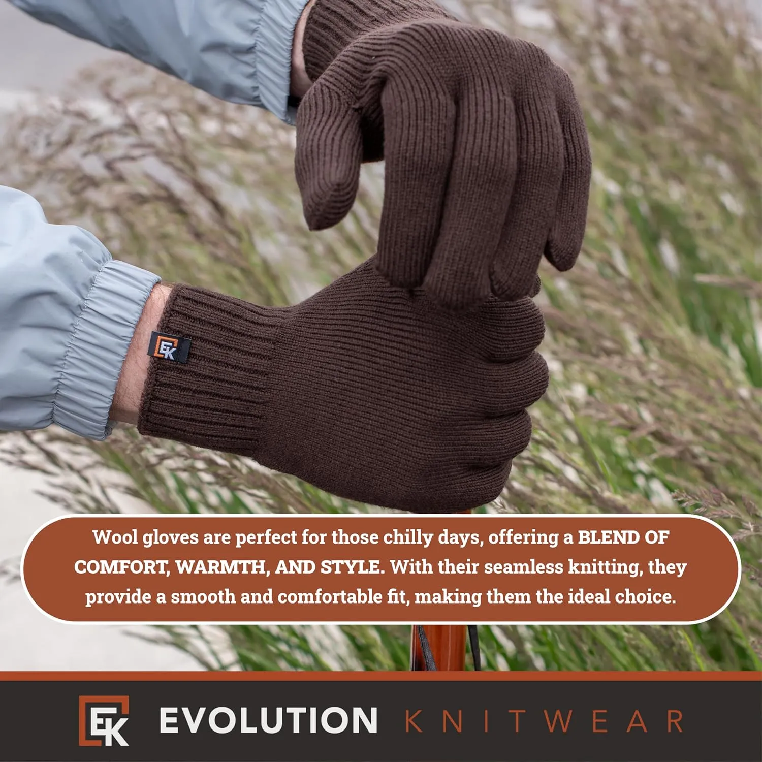 Evolution Knitwear Wool Knit Gloves - Made in the USA - Super Soft Merino Wool - Men's - XL