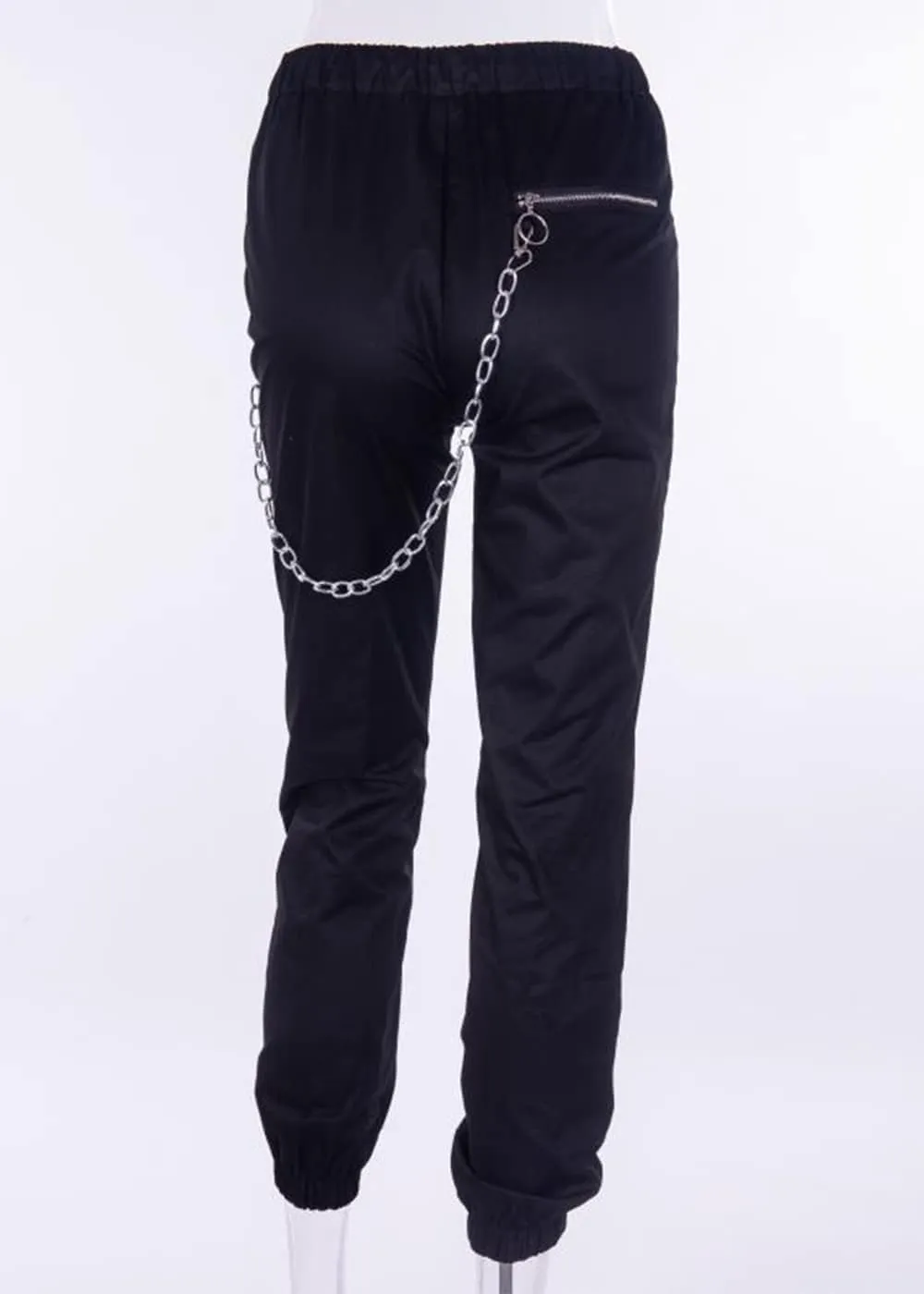 Gothic Women's Chain Cargo Pants Goth Fit High Waist Black Trousers Streetwear Punk Pants for Women