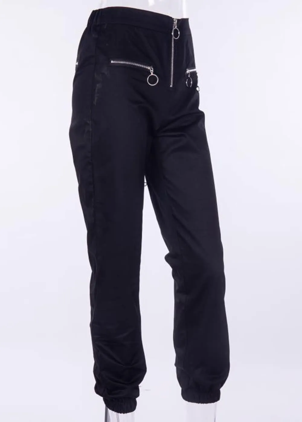 Gothic Women's Chain Cargo Pants Goth Fit High Waist Black Trousers Streetwear Punk Pants for Women