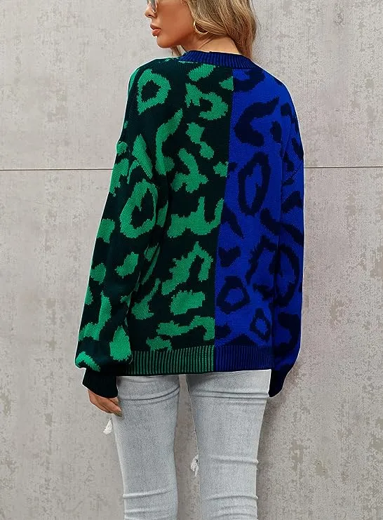 Green Blue Two Tone Leopard Cardigan