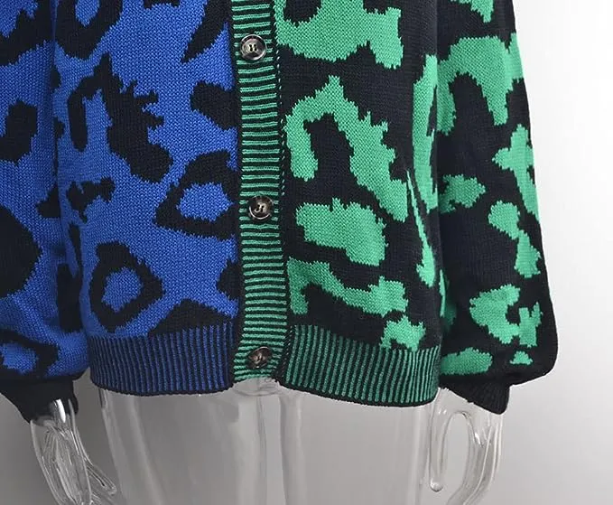 Green Blue Two Tone Leopard Cardigan