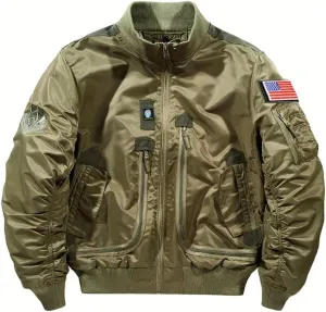 INVACHI Men's MA-1 Bomber Jacket Green Military Flight Jackets for Men Lightweight Cargo Jacket
