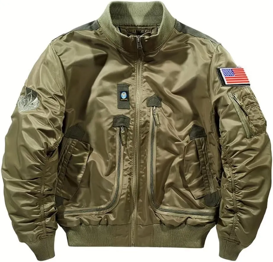INVACHI Men's MA-1 Bomber Jacket Green Military Flight Jackets for Men Lightweight Cargo Jacket