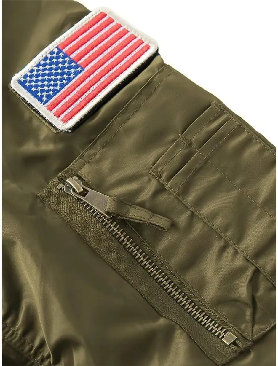 INVACHI Men's MA-1 Bomber Jacket Green Military Flight Jackets for Men Lightweight Cargo Jacket