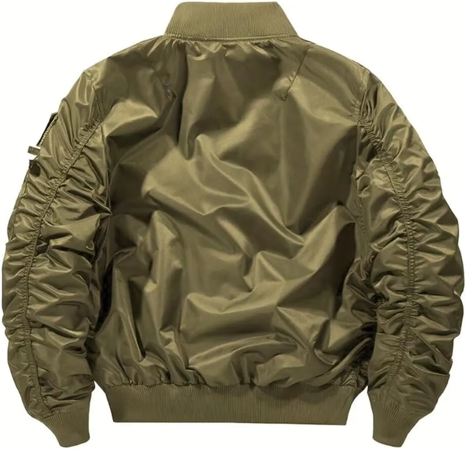 INVACHI Men's MA-1 Bomber Jacket Green Military Flight Jackets for Men Lightweight Cargo Jacket
