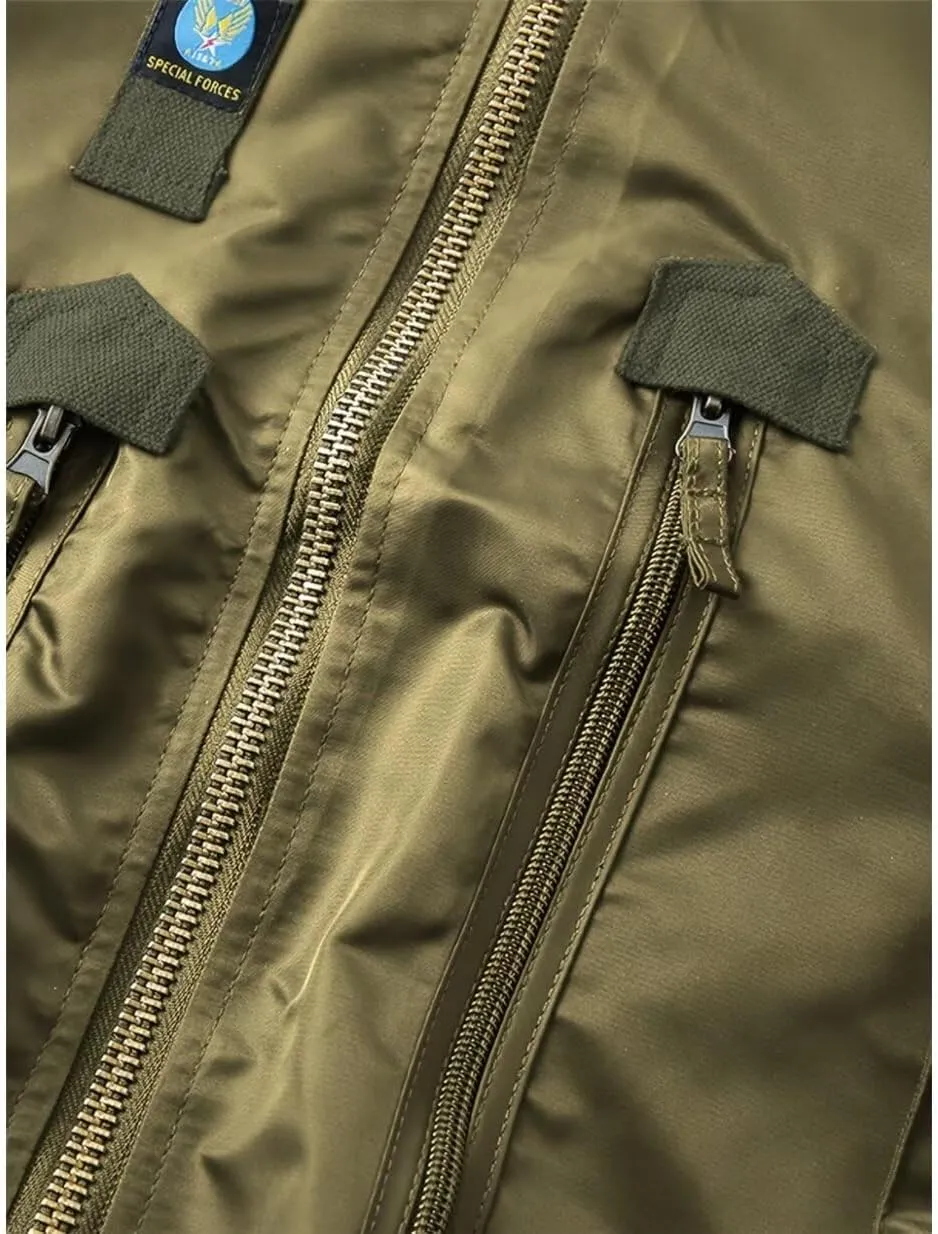 INVACHI Men's MA-1 Bomber Jacket Green Military Flight Jackets for Men Lightweight Cargo Jacket