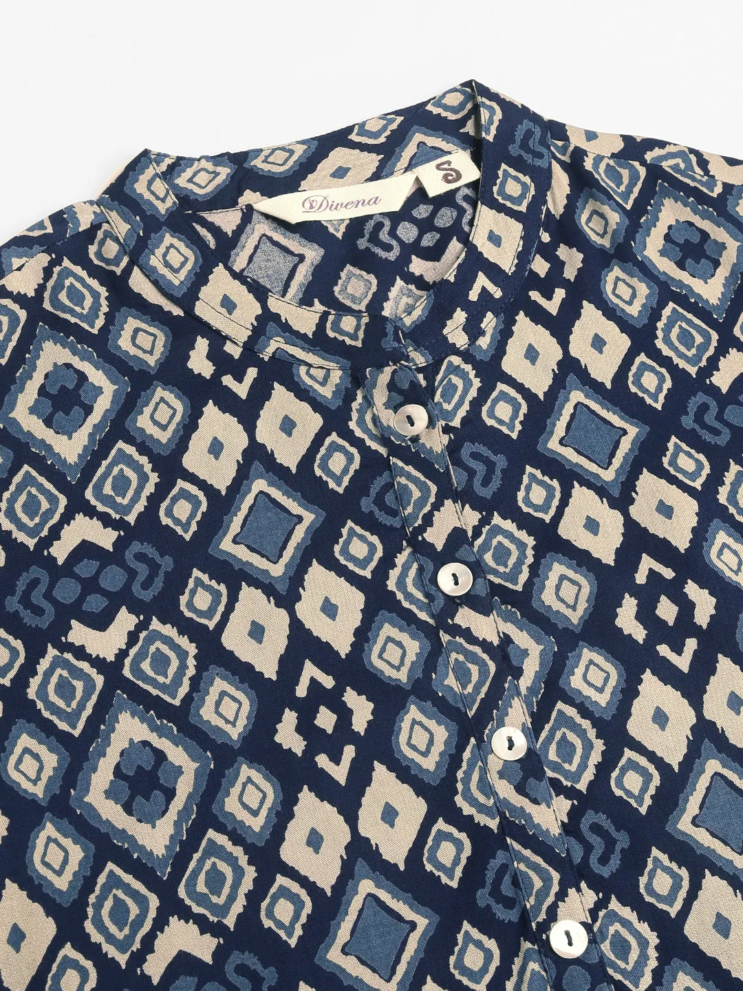 Jashvi Navy Blue Floral Digital Printed Straight Fold Sleeve Kurta