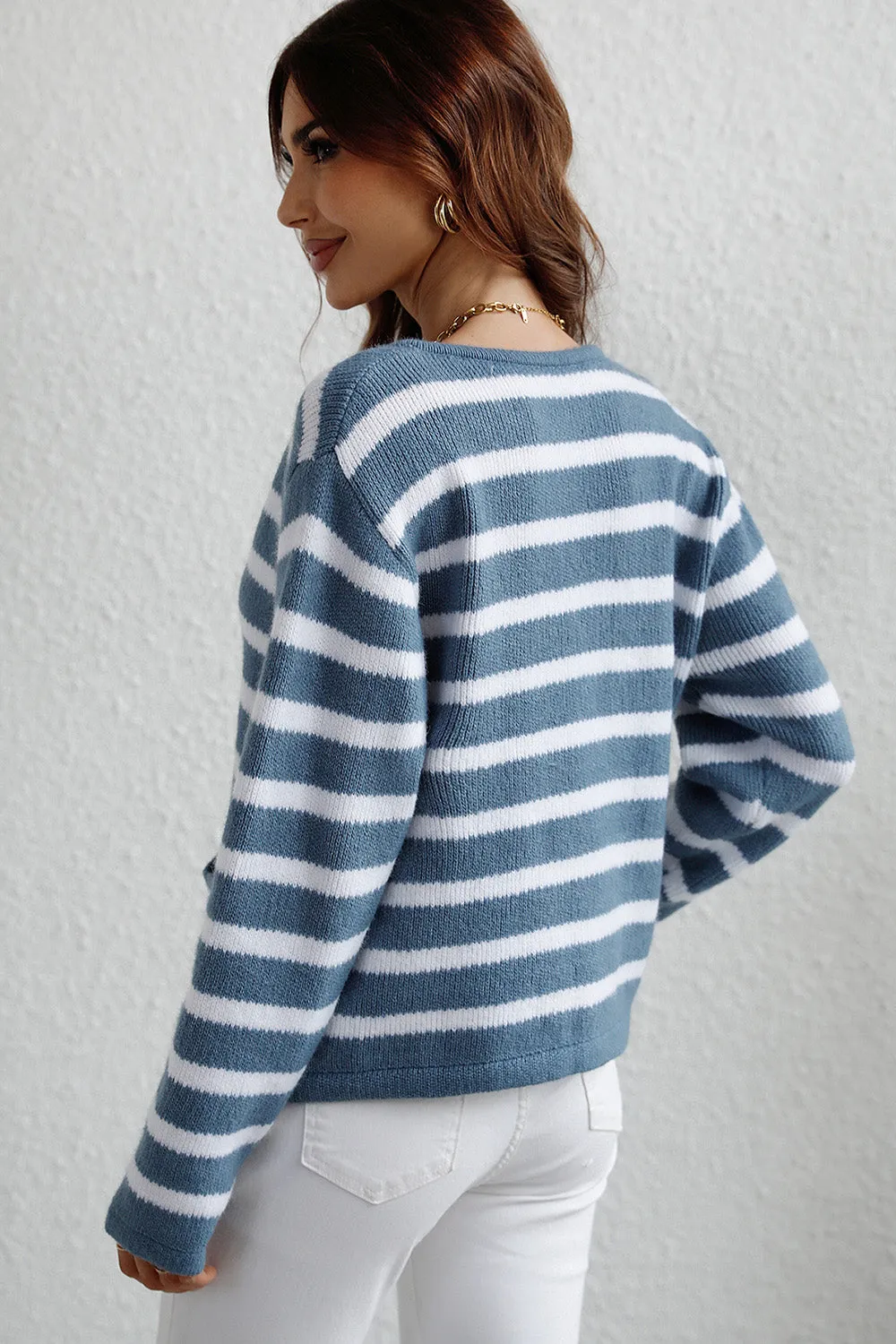 kesley Striped Button Down Long Sleeve Cardigan