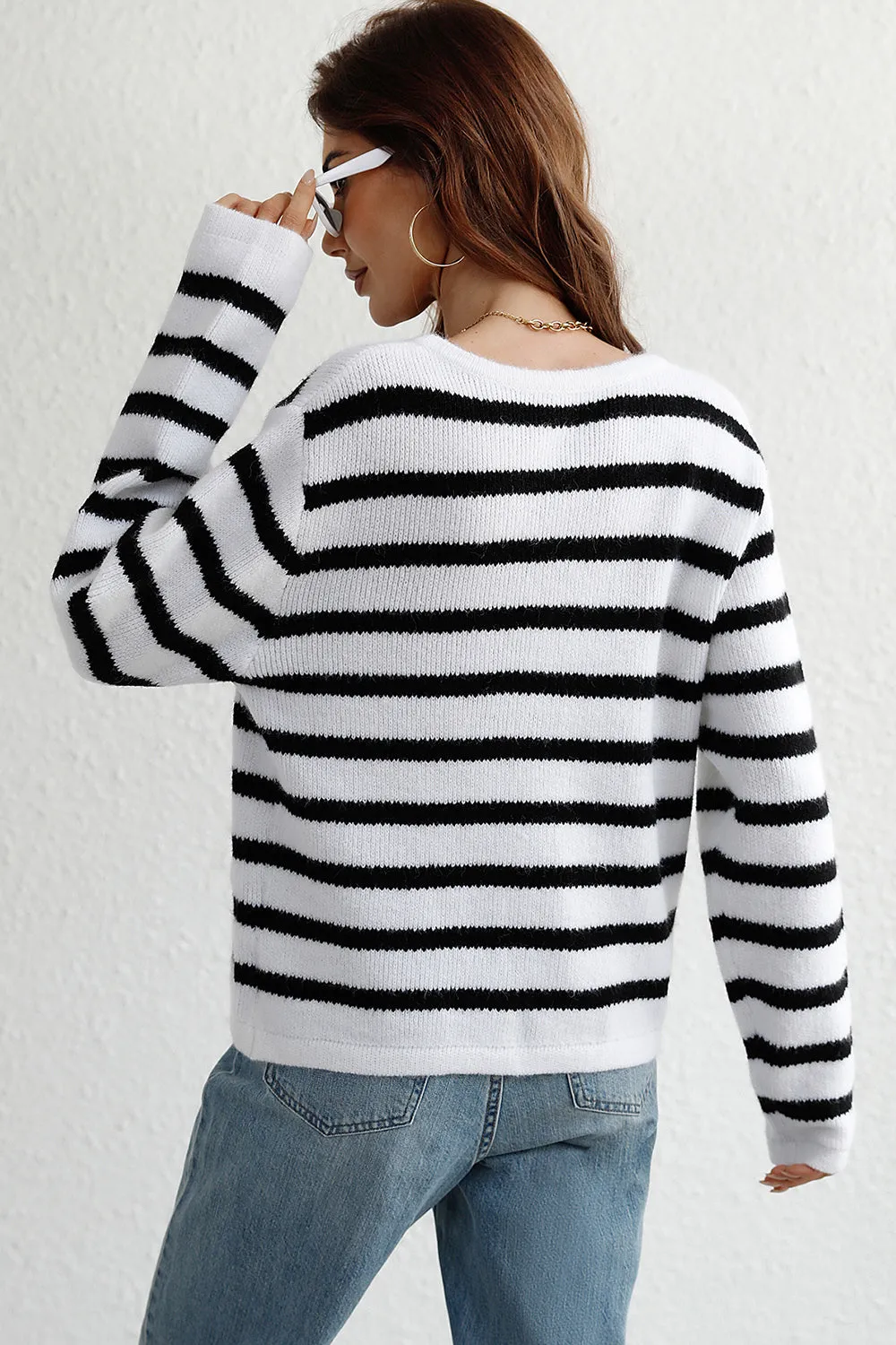 kesley Striped Button Down Long Sleeve Cardigan
