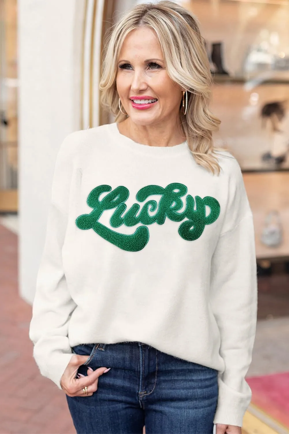 LEMAFER Women 2024 Merry Christmas Round Neck Sequin Letters Sweater Casual Solid Slogan Long Sleeve Pullover Sweatshirt Tops