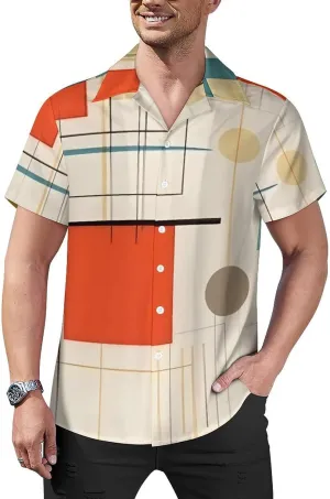 Mid Century Modern Print Cuban Collar Shirt Classic Design for Comfort and Style