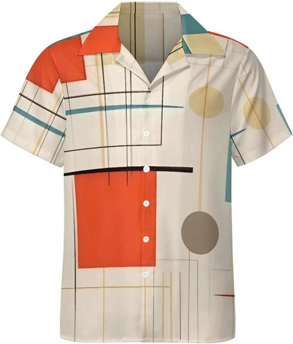Mid Century Modern Print Cuban Collar Shirt Classic Design for Comfort and Style