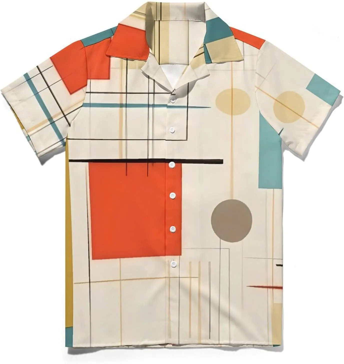 Mid Century Modern Print Cuban Collar Shirt Classic Design for Comfort and Style