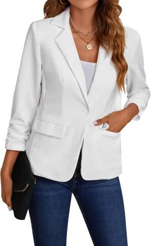MINTLIMIT Women's 3/4 Sleeve Blazers One Button Work Office Blazer with Pockets
