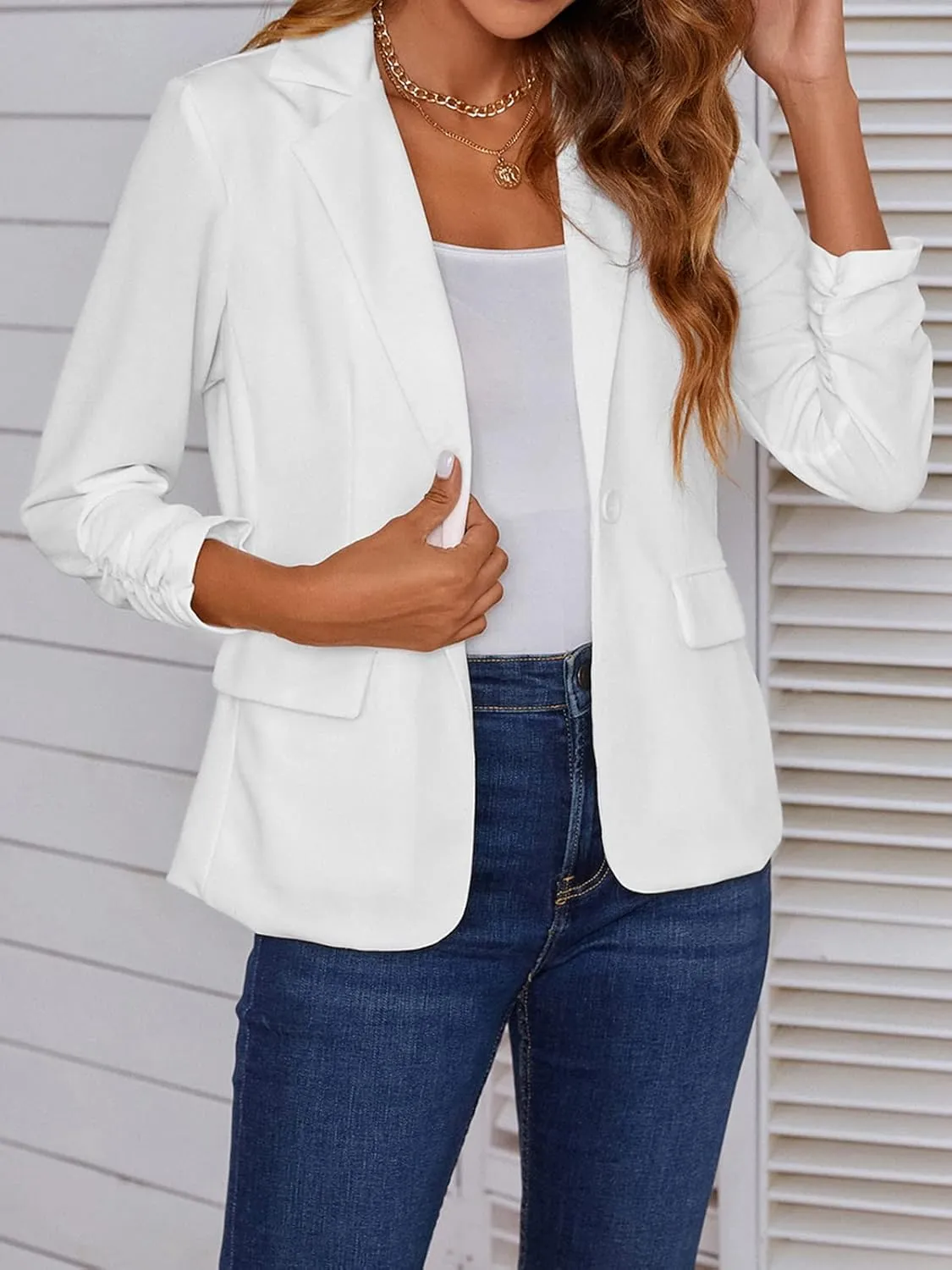 MINTLIMIT Women's 3/4 Sleeve Blazers One Button Work Office Blazer with Pockets