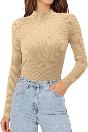 ONLYSHE Women's Turtleneck Sweaters Long Sleeve Shirts Ribbed Knit Slim Fit Sweaters T Shirt Basic Casual Tee Tops