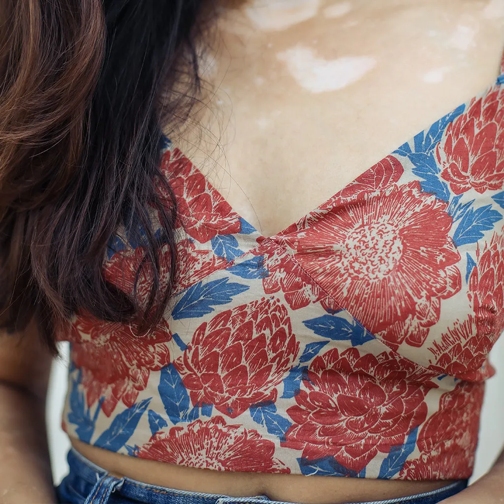 Red-blue floral crop top