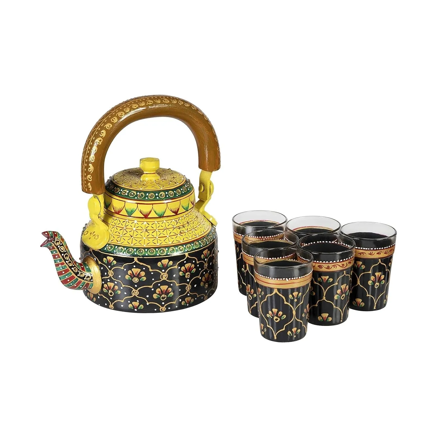 ROYAL THEMED SET OF 6 CUPS WITH KETTLE & ELEGANT TRAY