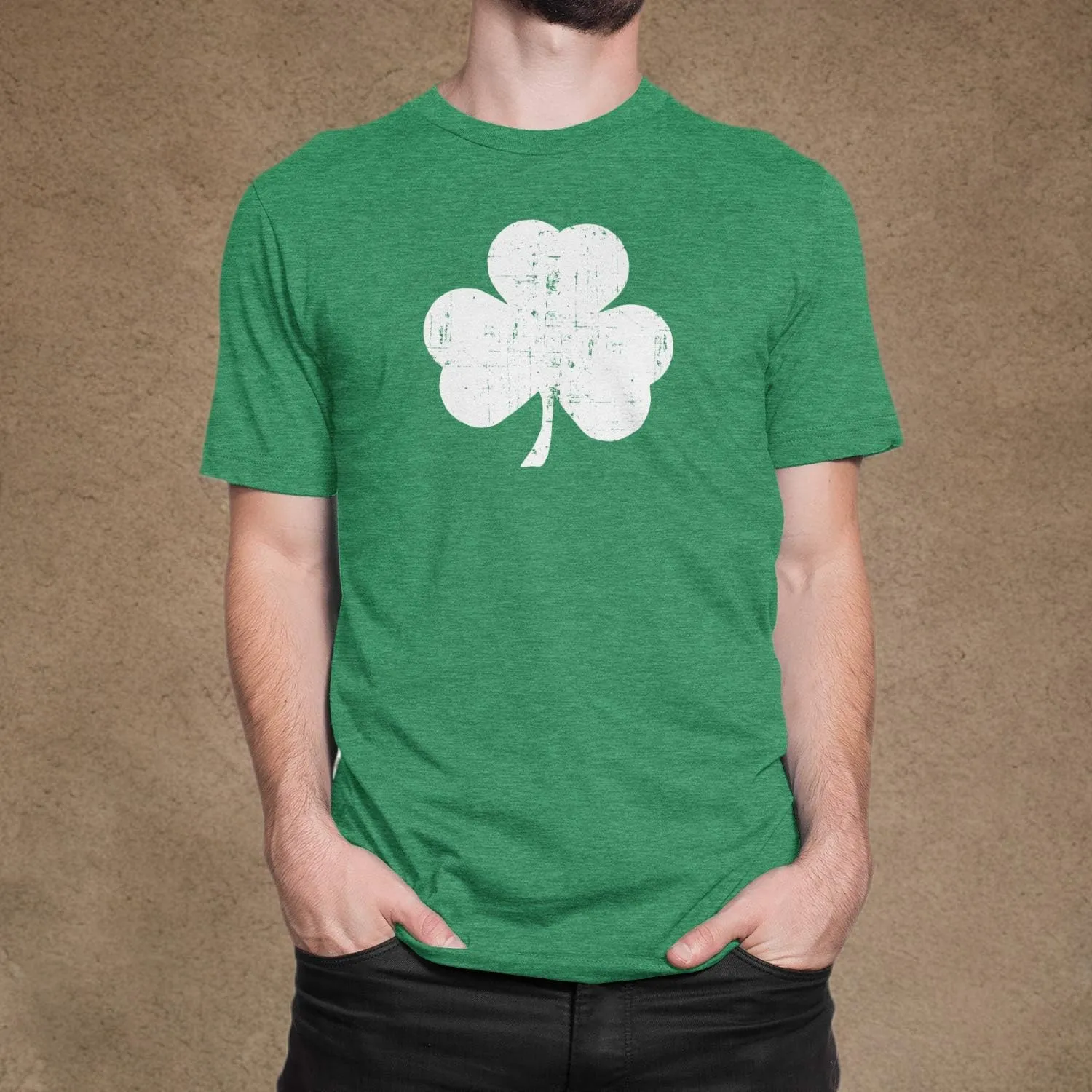USA Printed Retro Green Irish Distressed Shamrock T-Shirt St Patricks Day Mens Ireland Pride Tee Shirt