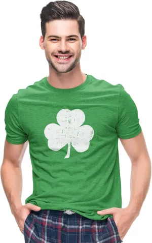 USA Printed Retro Green Irish Distressed Shamrock T-Shirt St Patricks Day Mens Ireland Pride Tee Shirt