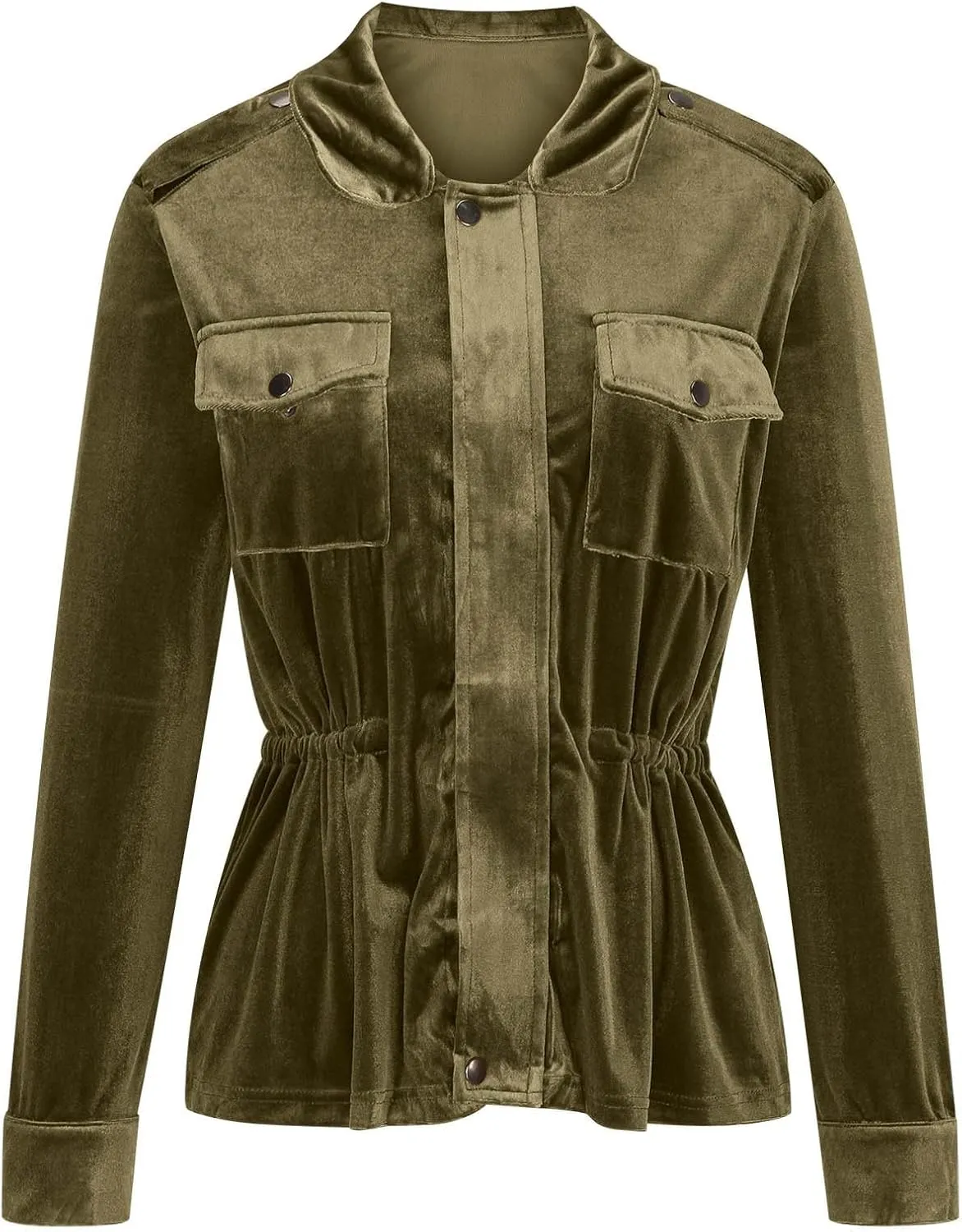 Women Oversize Velvet Shirt Casual Long Sleeve Solid Color Velour Jacket Cute Laple Button Blouse Tops with Pockets