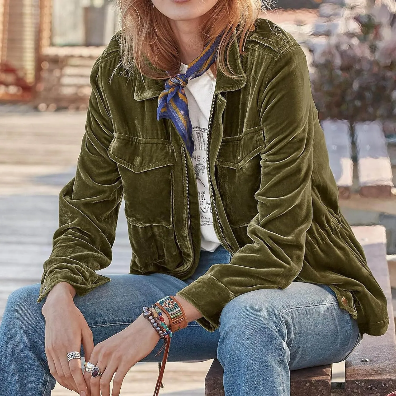 Women Oversize Velvet Shirt Casual Long Sleeve Solid Color Velour Jacket Cute Laple Button Blouse Tops with Pockets