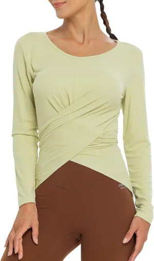Women Shirts Long Sleeve Tie Front Summer Crop Tops, Silky Soft Compression Sun Shirt for Sport Workout Athletic Outfits