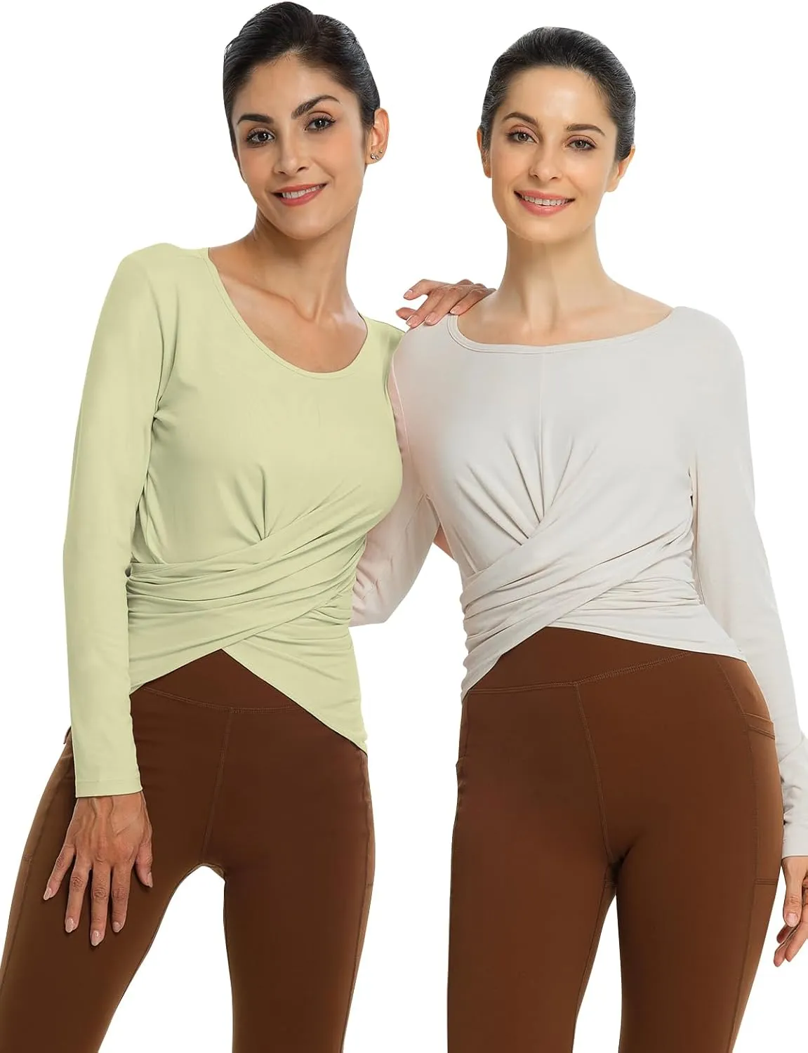 Women Shirts Long Sleeve Tie Front Summer Crop Tops, Silky Soft Compression Sun Shirt for Sport Workout Athletic Outfits