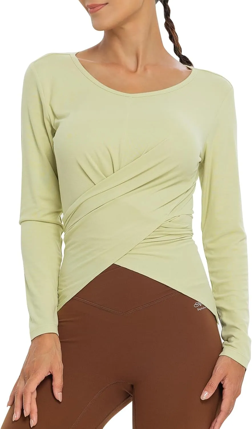 Women Shirts Long Sleeve Tie Front Summer Crop Tops, Silky Soft Compression Sun Shirt for Sport Workout Athletic Outfits