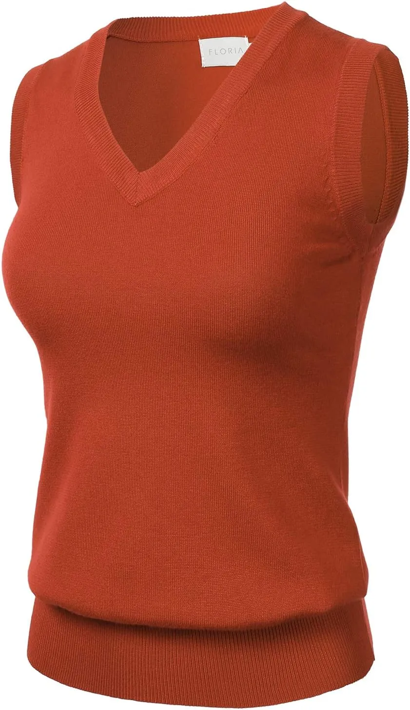 Women Solid Classic V-Neck Sleeveless Pullover Sweater Vest Top