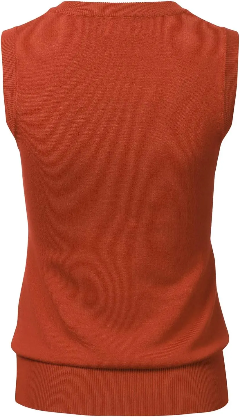 Women Solid Classic V-Neck Sleeveless Pullover Sweater Vest Top
