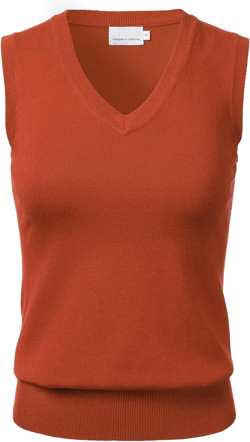 Women Solid Classic V-Neck Sleeveless Pullover Sweater Vest Top