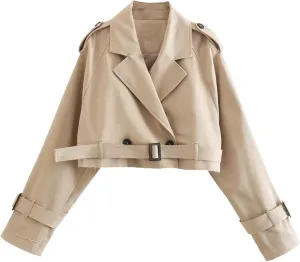 Women With Belt Long Sleeve Short Casual Trench Jacket Short Coat Gear Women